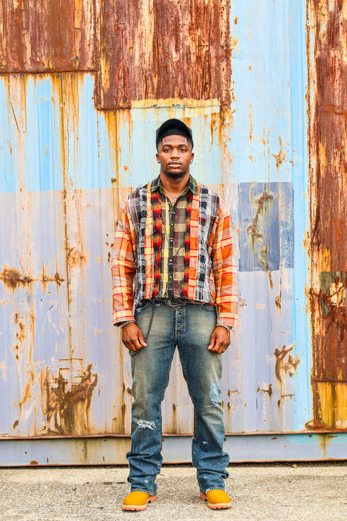 "BORN AGAIN" Cropped Patch Work Flannel