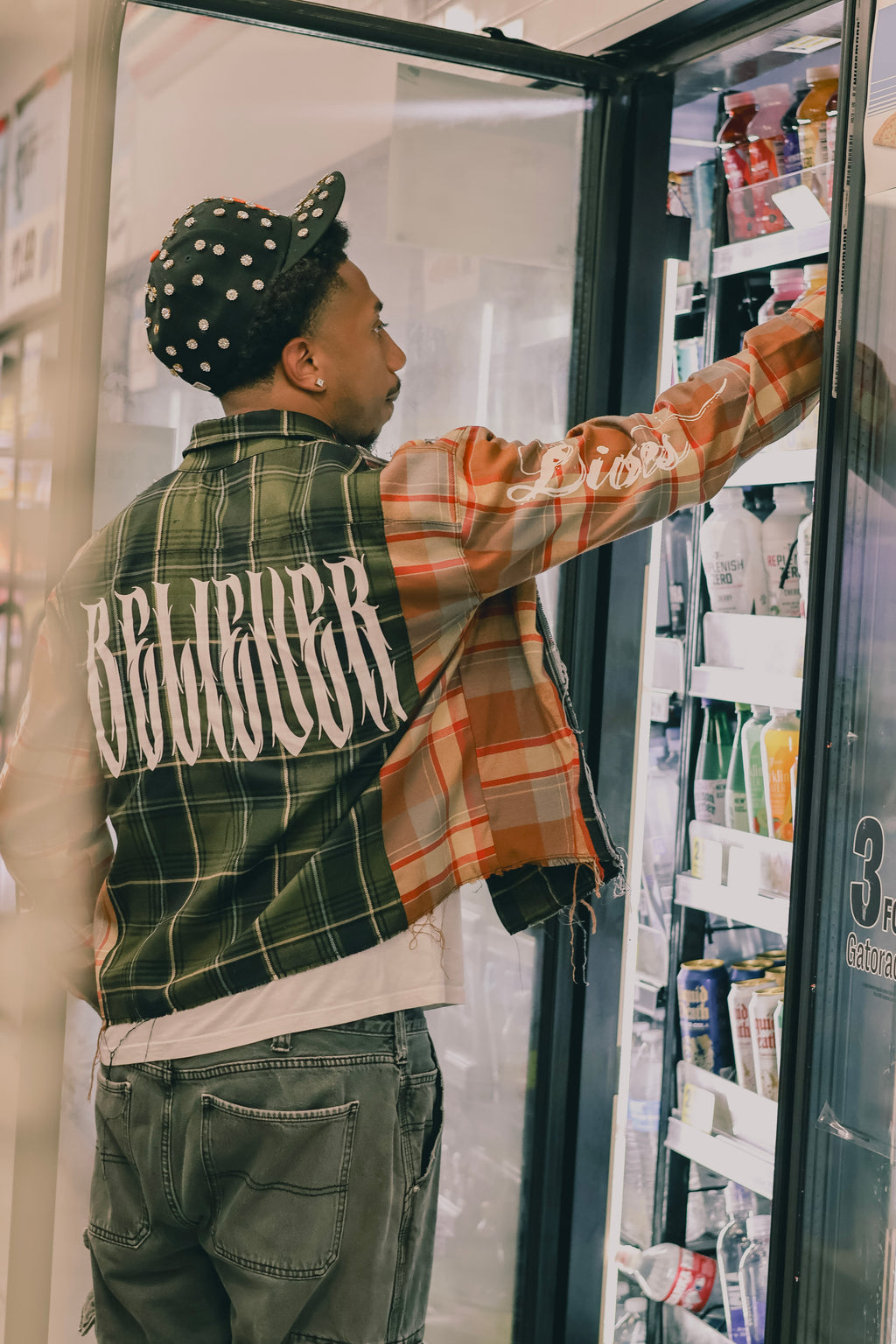 "BORN AGAIN" Cropped Patch Work Flannel