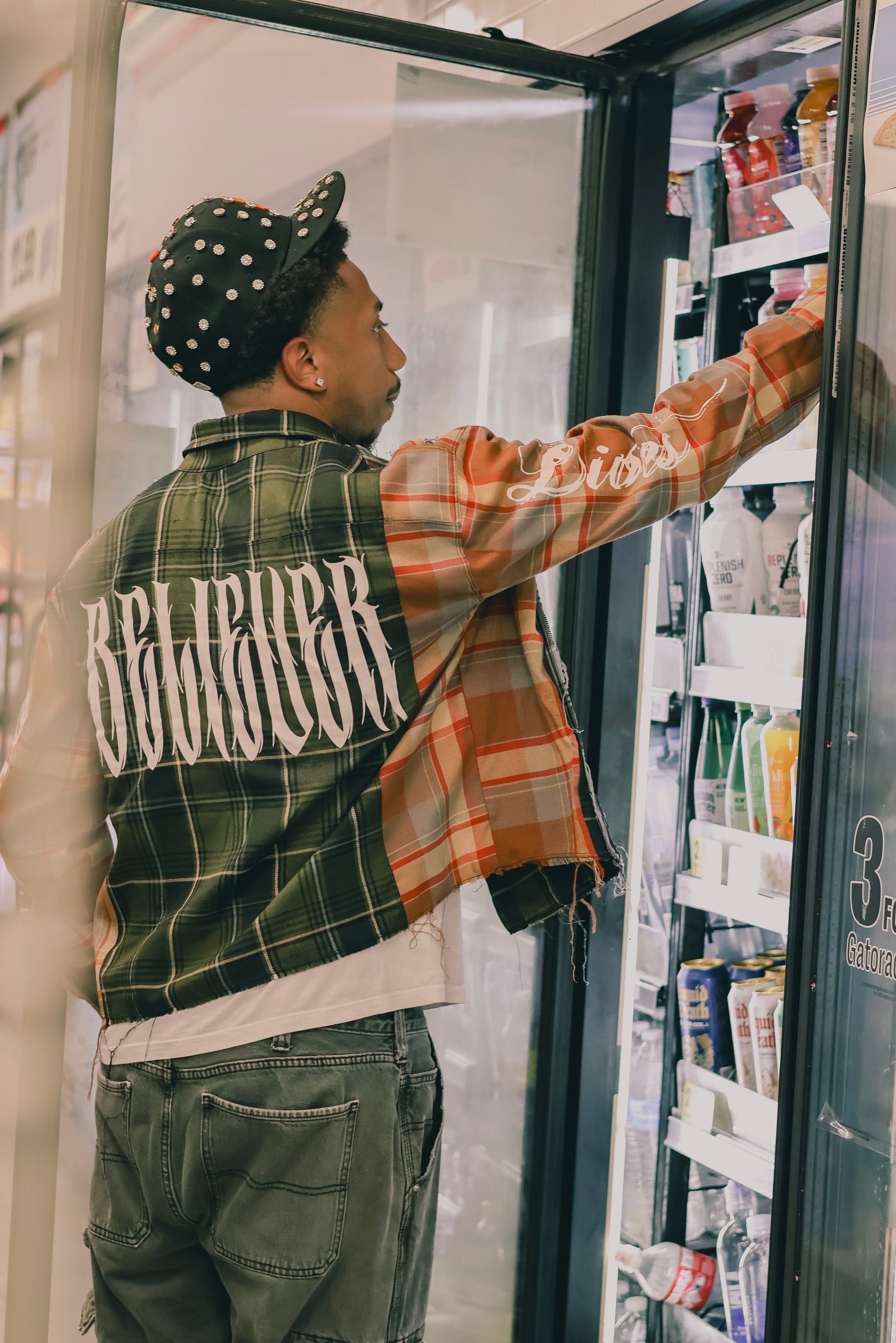 "BORN AGAIN" Cropped Patch Work Flannel