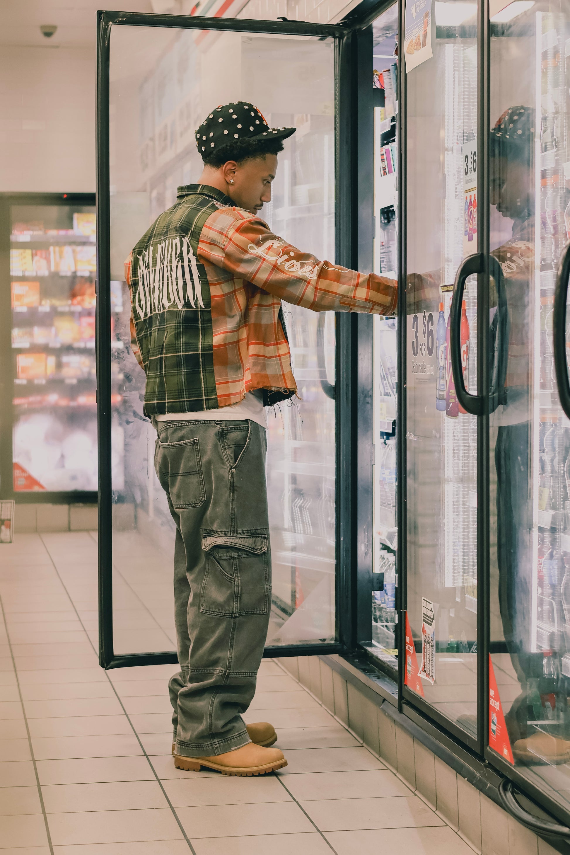 "BORN AGAIN" Cropped Patch Work Flannel