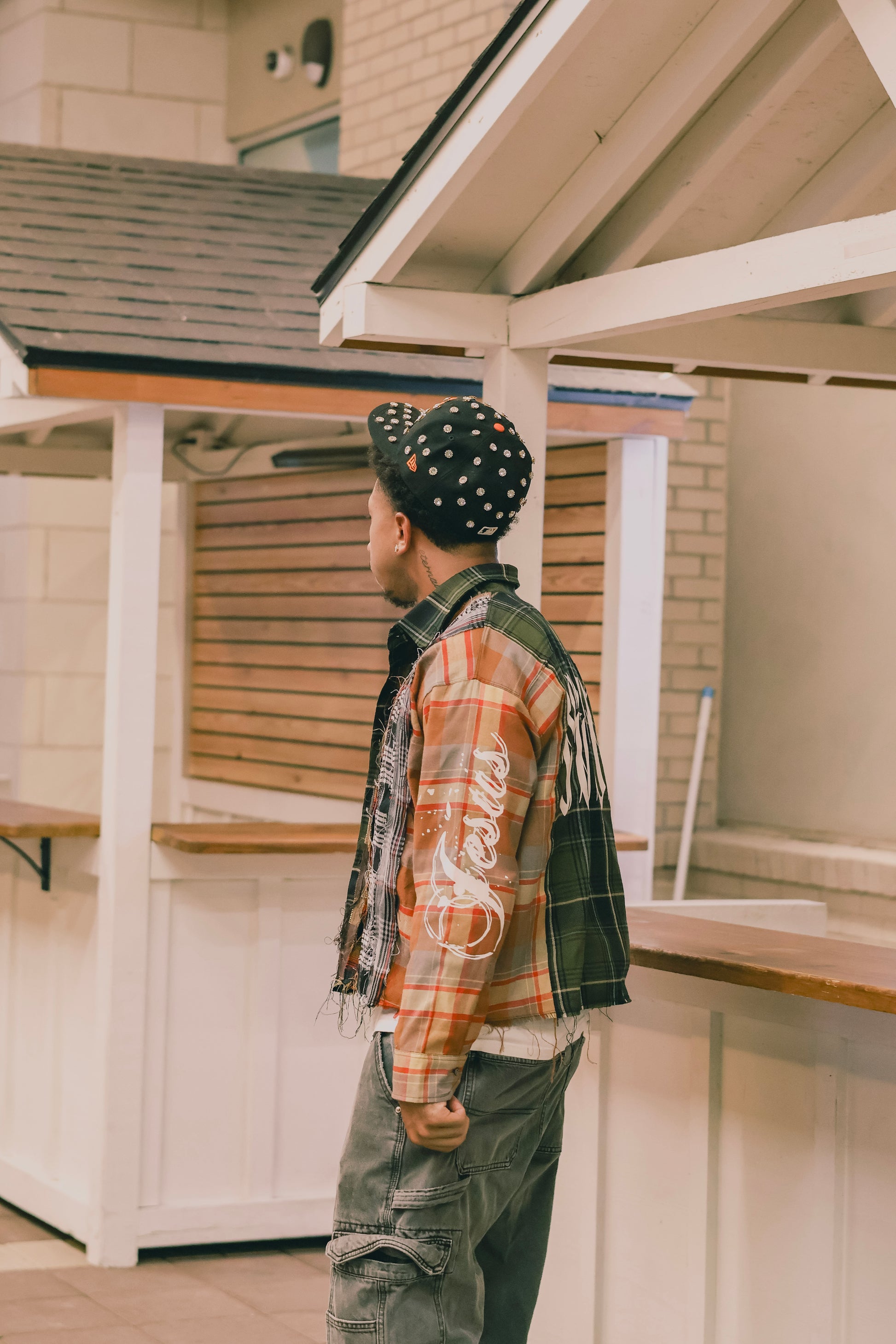 "BORN AGAIN" Cropped Patch Work Flannel