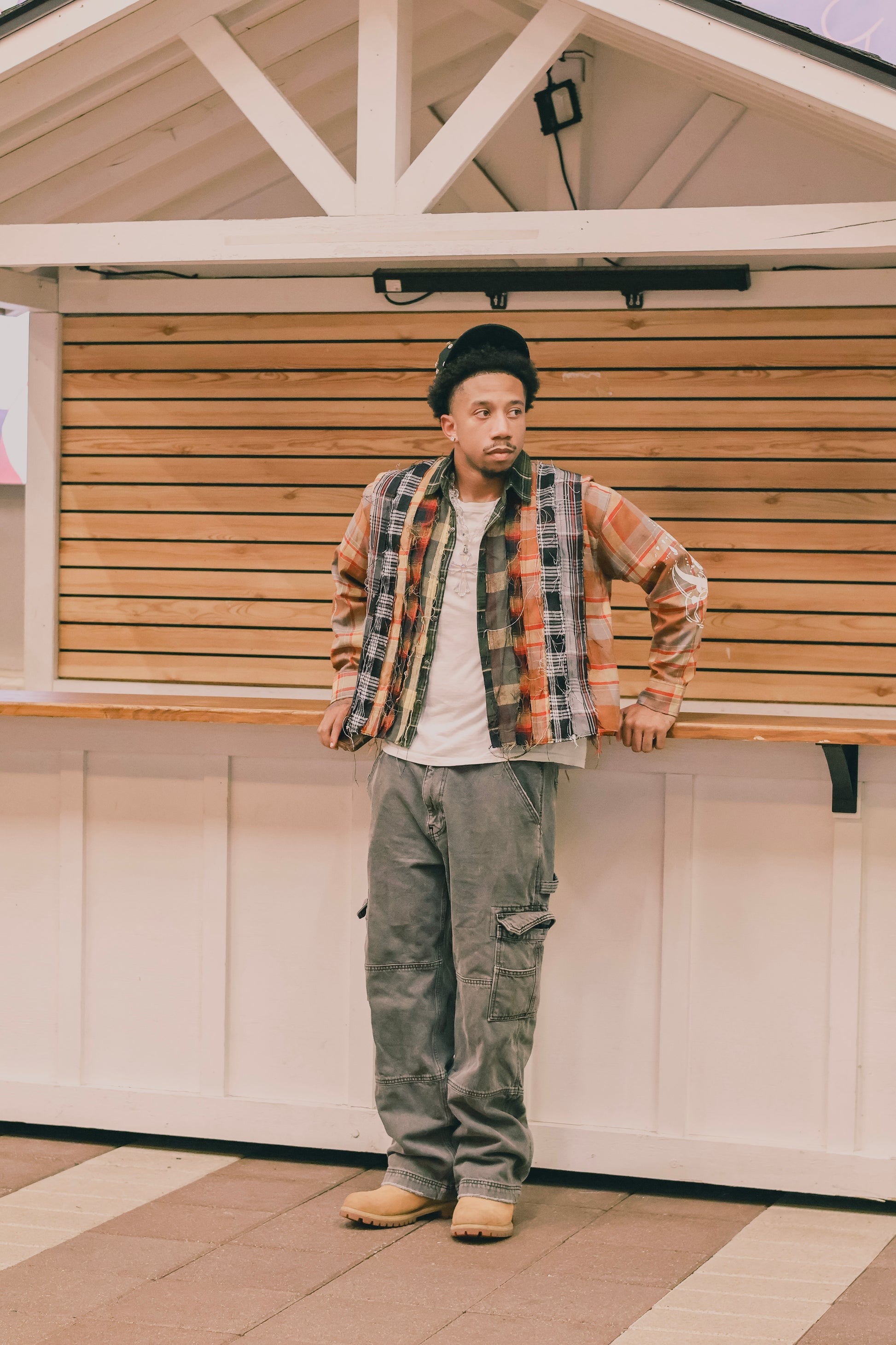 "BORN AGAIN" Cropped Patch Work Flannel