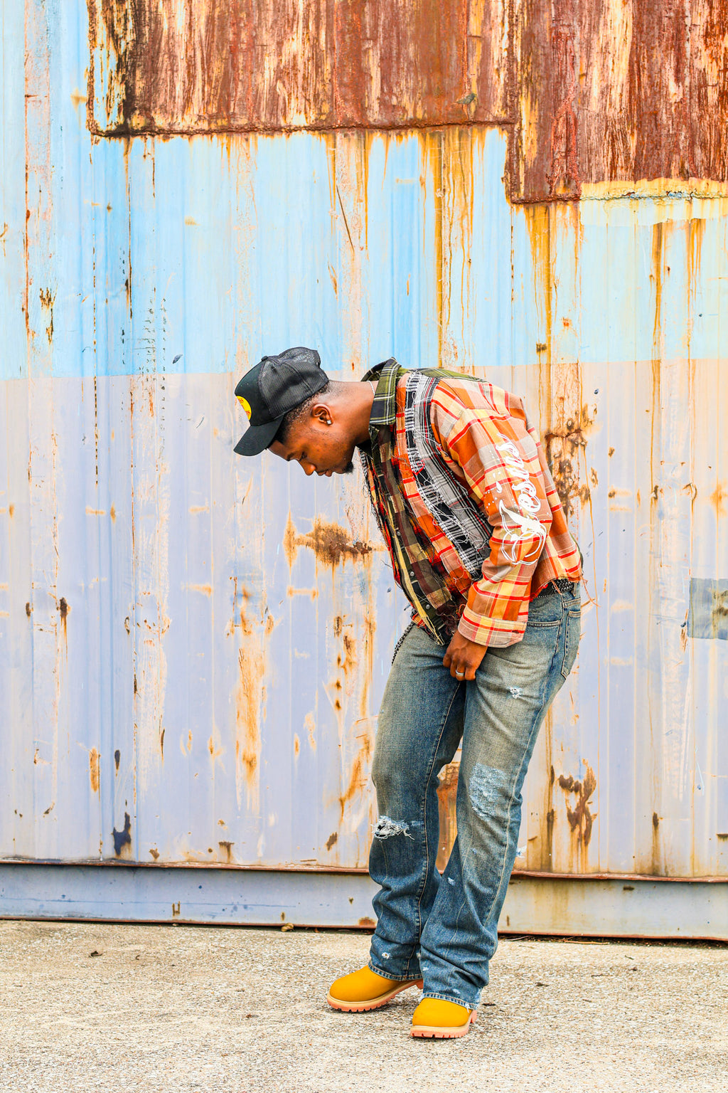 "BORN AGAIN" Cropped Patch Work Flannel