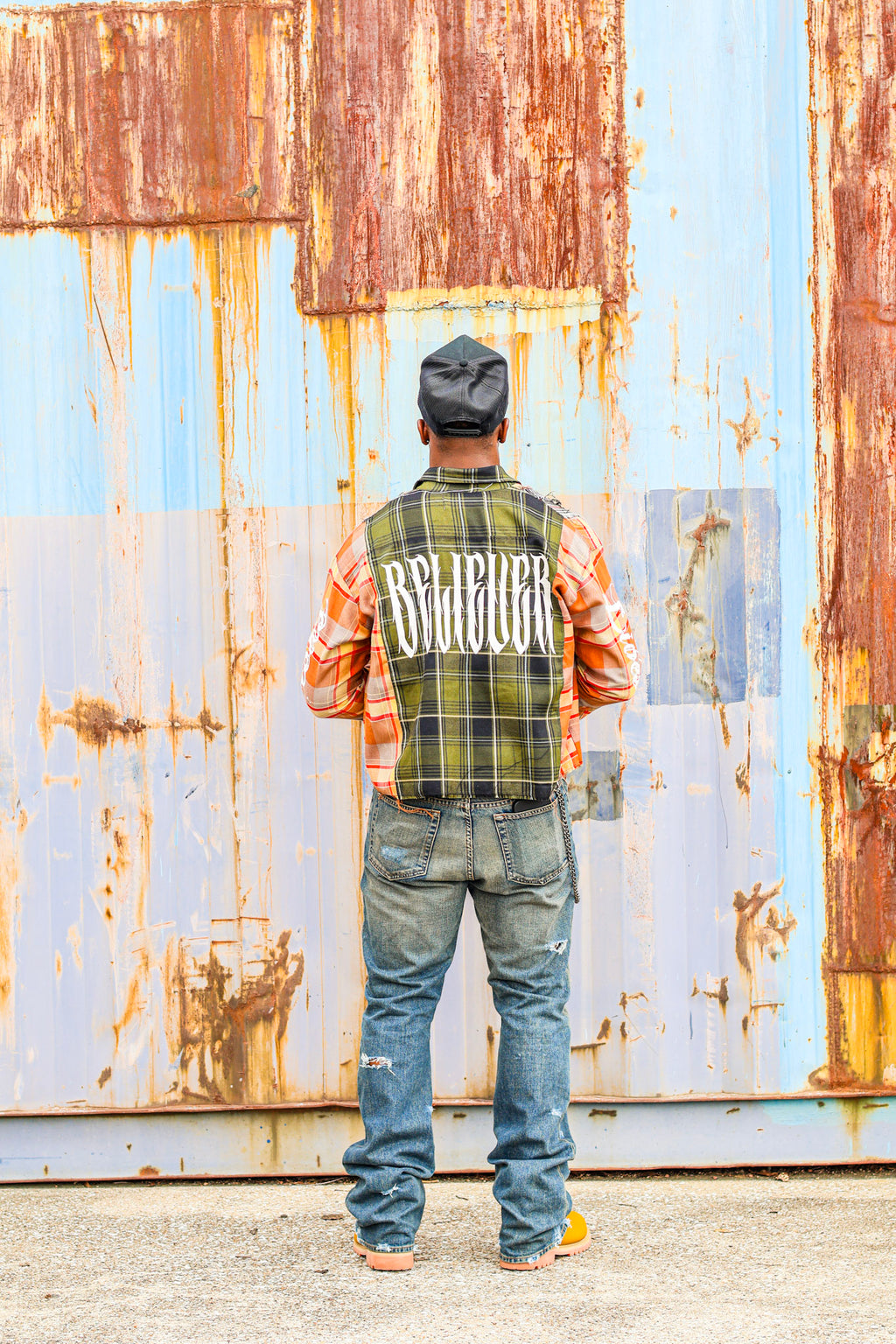 "BORN AGAIN" Cropped Patch Work Flannel