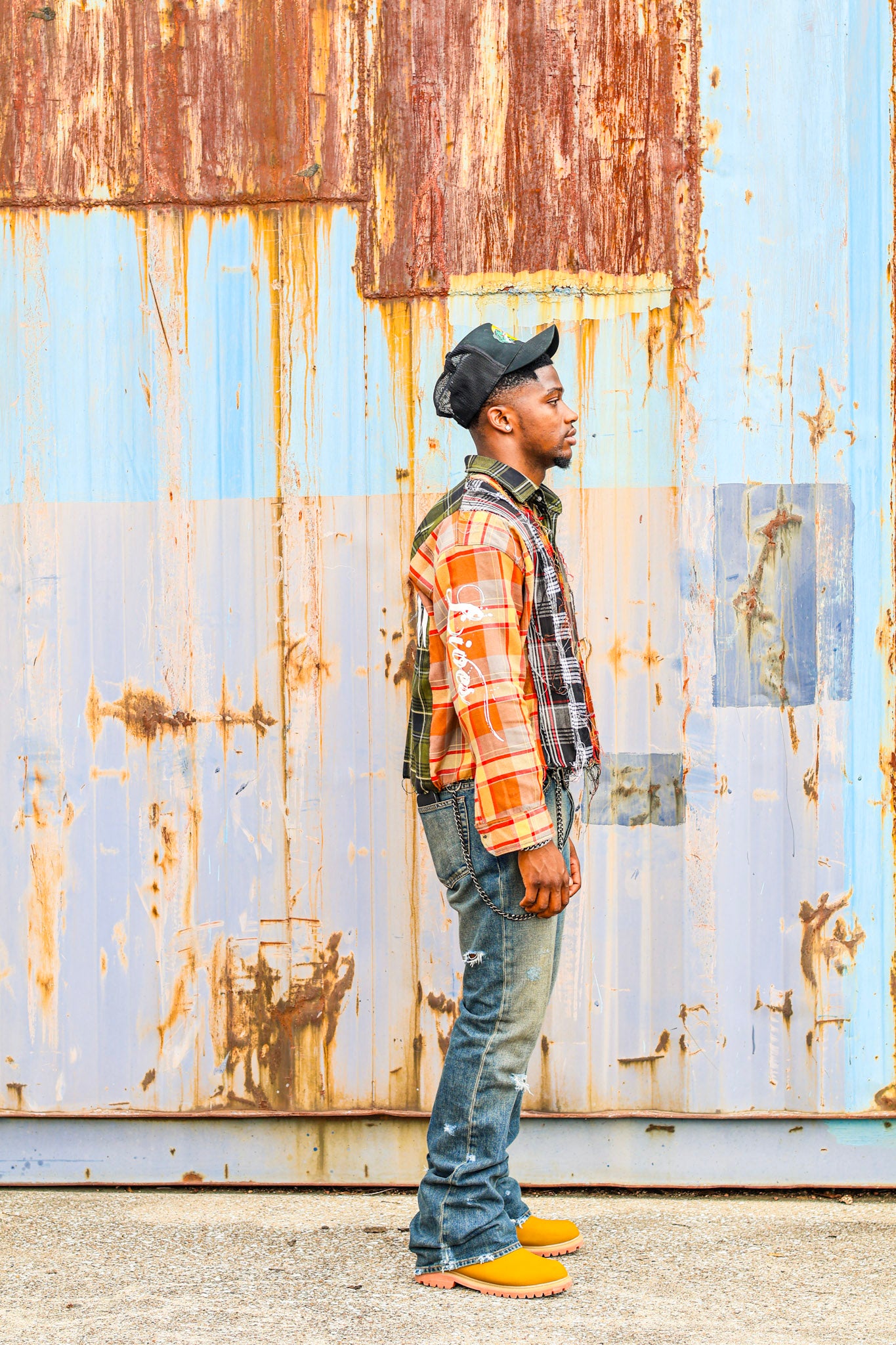 "BORN AGAIN" Cropped Patch Work Flannel