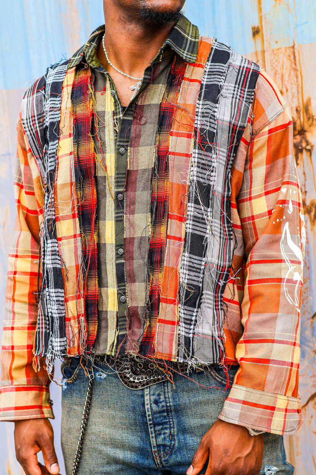 "BORN AGAIN" Cropped Patch Work Flannel