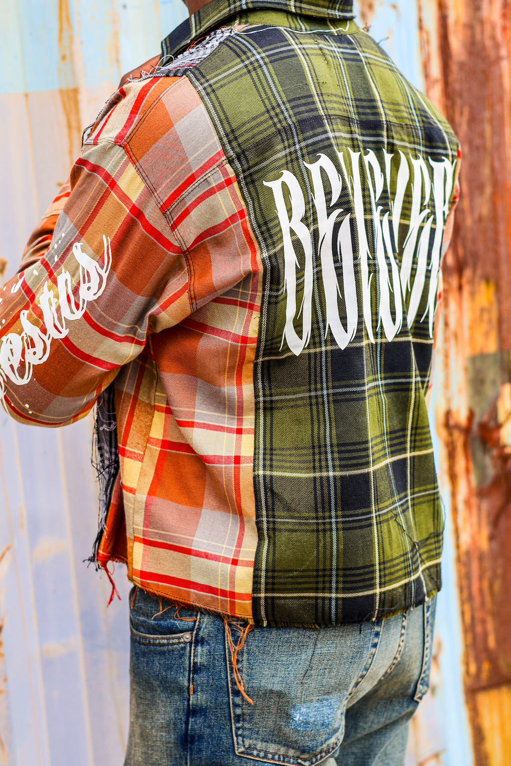 "BORN AGAIN" Cropped Patch Work Flannel