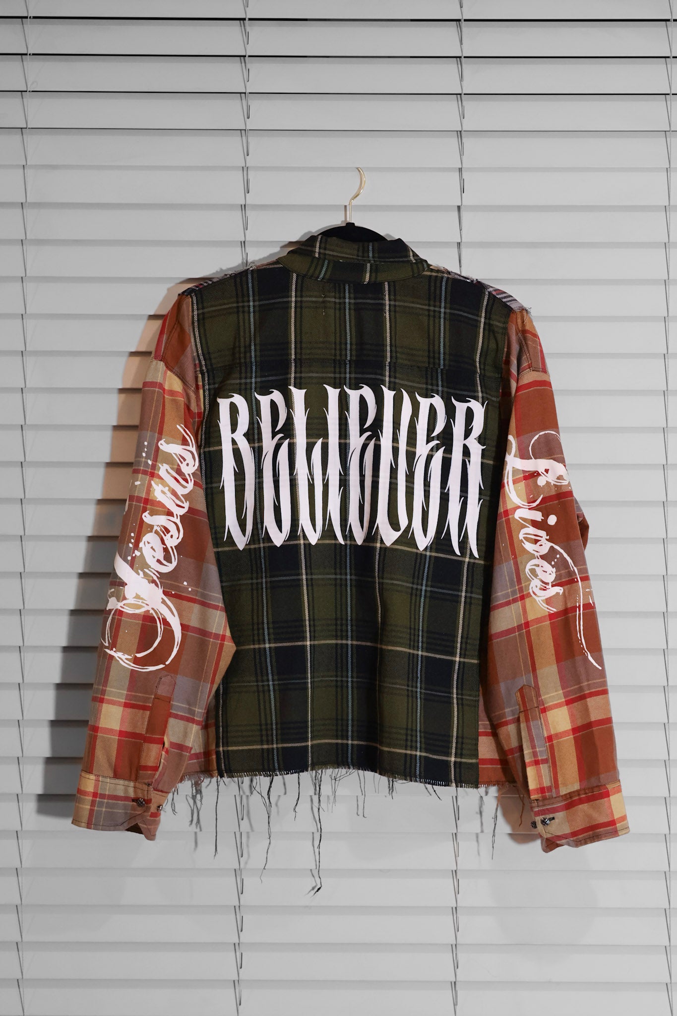 "BORN AGAIN" Cropped Patch Work Flannel